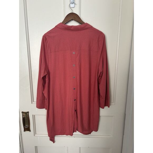 Soft Surroundings Button Front Tunic Blouse Womens Size XL Coral Boho Casual - Picture 3 of 8